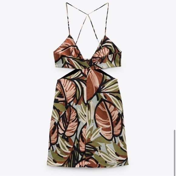 Zara Dresses & Skirts - Size XXL | Zara | printed linen blend tropical cut out dress